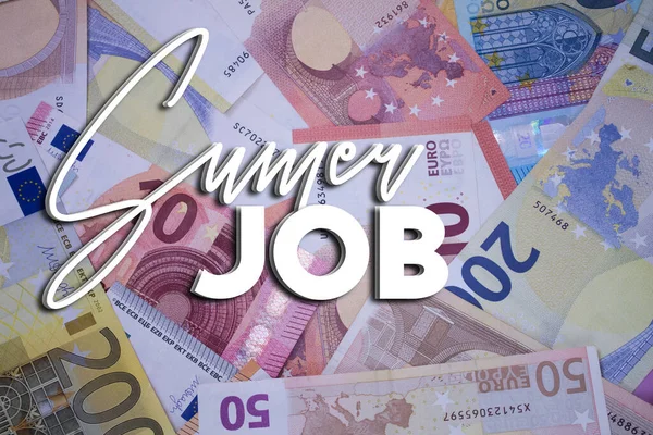 Summer Job Word Money Paper Currency Background Different Banknotes — 图库照片