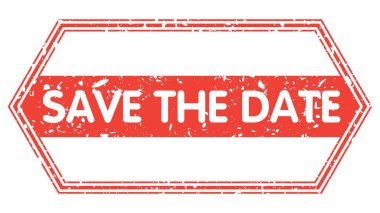 Simple vintage rubber stamp with Save The Date text.