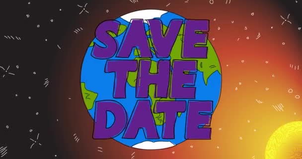 Planet Earth Date Text Line Art Animation Cartoon Animated Space — Vídeo de Stock