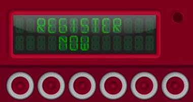 Register Now text on a Digital Led Panel. Announcement Message with Light Equipment.