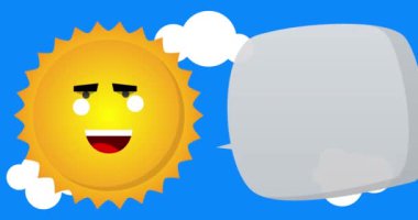 Summer sun saying Register Now word with speech bubble on blue sky. Simple animation of a bright orange sunlight.