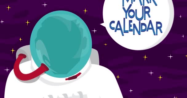 Astronaut Saying Mark Your Calendar Space Speech Bubble Abstract Cartoon — Stock videók
