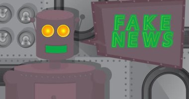 Robot Saying Fake News with Speech Bubble. Cartoon Animated video. Future Robotics Animation.