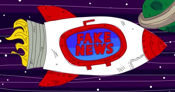 Rocket Space Fake News Text Window Line Art Cartoon Animation — ストック動画