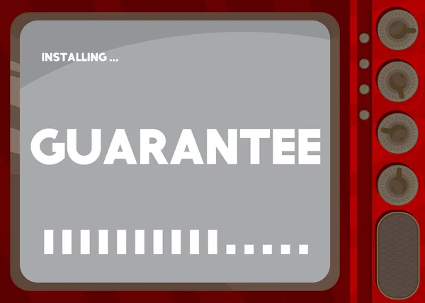 Cartoon Computer Word Guarantee Message Screen Displaying Installation Window — Stock vektor