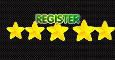 Five Stars with Register Now Text. Animated Rating with words. Cartoon animation award video.