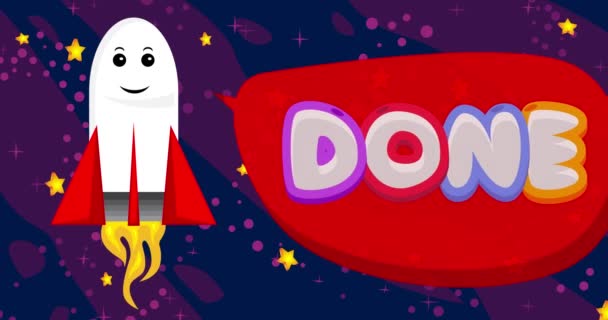 Rocket Space Done Text Red Speech Bubble Dalam Bahasa Inggris — Stok Video