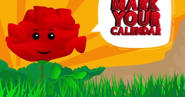 Piros Virág Mondja Mark Your Calendar Speech Bubble Wildflower Rajzfilm — Stock videók