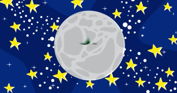 Done Text Checkmark Moon Night Sky Stars Cartoon Animation Video — Stock Video