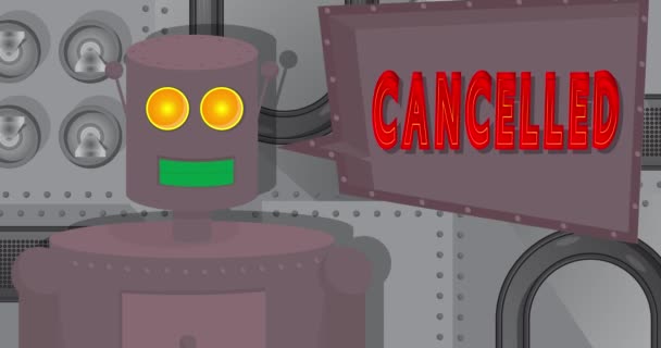 スピーチバブルで中止と言うロボット 漫画アニメビデオ 未来ロボットアニメーション — ストック動画