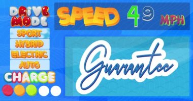 Garanti Mesajlı Çizgi Araba Kontrol Paneli. Dijital Grafiksel Kullanıcı Arayüzü Canlandırması.