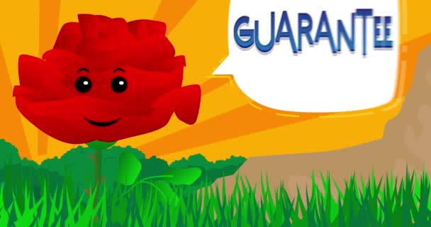 Red Flower Mengatakan Dijamin Dengan Gelembung Bicara Animasi Kartun Bunga — Stok Video