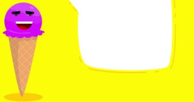 Dondurma doğum günün kutlu olsun diyor. Renkli animasyon yaz tatlı yemek çizgi film karakteri. 4k çözünürlük canlandırması, hareket eden resim.