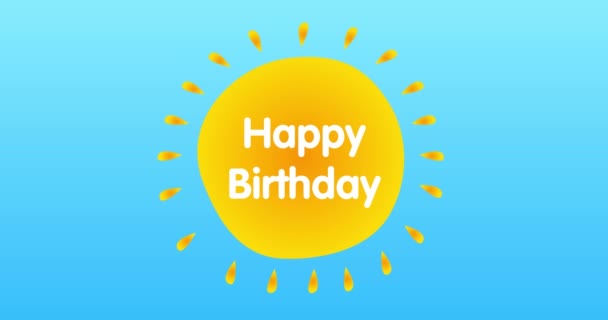Текст Днем Рождения Центре Желтого Жаркого Летнего Солнца Голубом Небе — стоковое видео