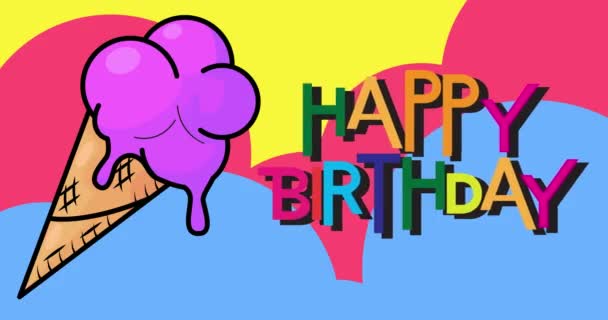 Crème Glacée Avec Texte Joyeux Anniversaire Animé Coloré Dansant Dessin — Video