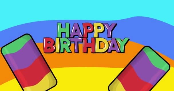 Ice Cream Happy Birthday Text Two Colorful Animated Summer Sweet — Stock Video
