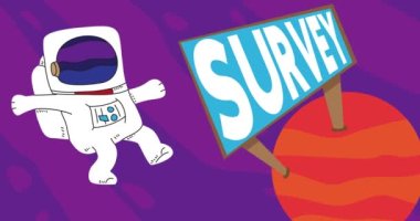 Astronot, Survey Billboard ile birlikte Kızıl Gezegen 'in yakınlarında sürükleniyordu. Soyut çizgi film animasyonu. 4k HD Biçimli Çözünürlük videosu.