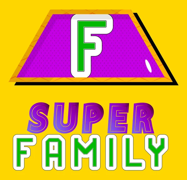 Superheld Wapenschild Met Familiepictogram Kleurrijke Stripstijl Vector Illustratie — Stockvector