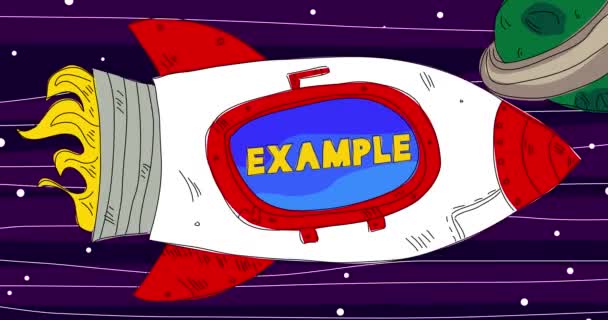 Foguete Espaço Com Texto Exemplo Janela Line Art Desenhos Animados — Vídeo de Stock