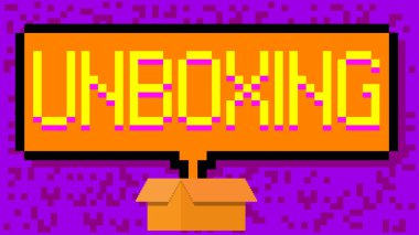 Boks yapıyorum. Geometrik arkaplanlı pikselli kelime. Vektör çizgi film illüstrasyonu.