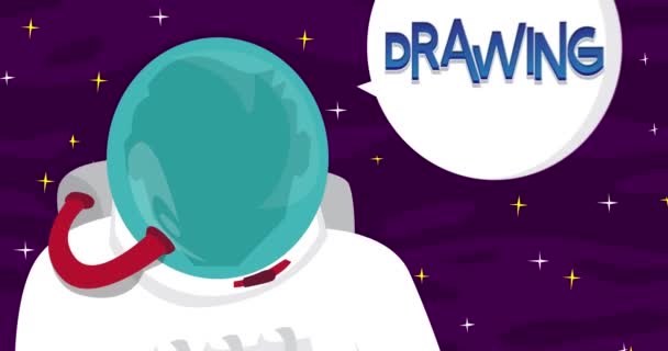 Asztronauta Azt Mondja Hogy Űrben Rajzol Beszédbuborékkal Absztrakt Rajzfilm Animáció — Stock videók