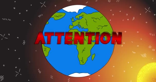 Planète Terre Avec Attention Texte Line Art Animation Dessin Animé — Video