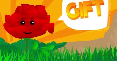 Kırmızı Çiçek konuşma baloncuklu hediye diyor. Yaban çiçeği çizgi filmi animasyonu.