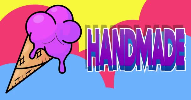 Lody Ręcznie Robionym Tekstem Kolorowe Animowane Tańce Latem Słodkie Jedzenie — Wideo stockowe