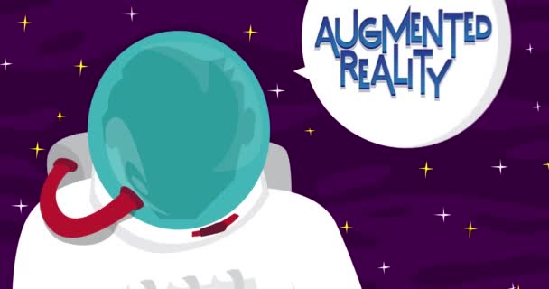 Astronaut Zegt Augmented Reality Ruimte Met Spraakzeepbel Abstracte Tekenfilmanimatie Formaat — Stockvideo