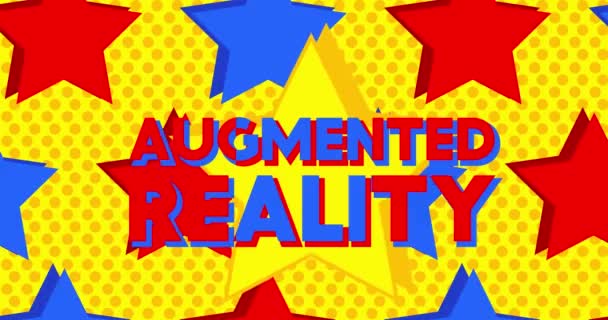 Animated Red Blue Yellow Stars Augmented Reality Text Vídeo Animación — Vídeos de Stock