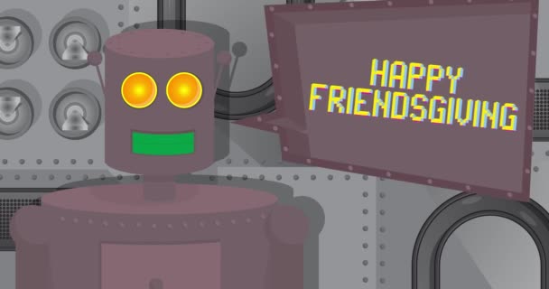 机器人说快乐的友谊与言语泡沫 卡通动画视频 未来的机器人动画 — 图库视频影像