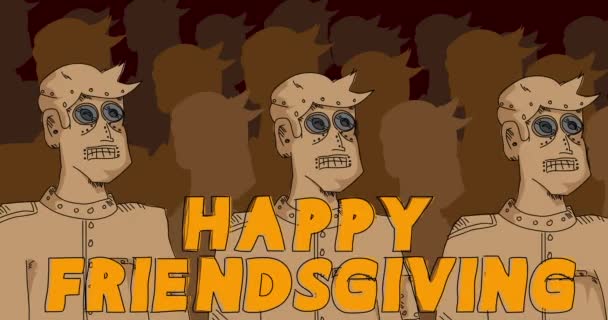 Robot Army Happy Friendsgiving Text Line Art Animated Video Future — Stock Video