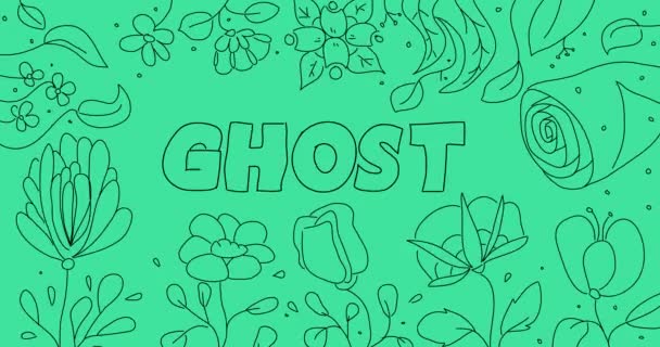 Fondo Arte Línea Flores Con Texto Fantasma Borde Dibujos Animados — Vídeos de Stock