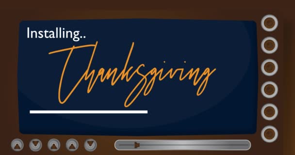 Cartoon Computer Word Thanksgiving Video Message Screen Displaying Installation Window — Stock Video