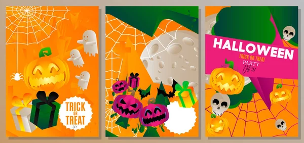 Wesołych Halloween Plakaty Zestaw Zaproszenia Kartki Okolicznościowe Ilustracja Wektora Chmury — Wektor stockowy