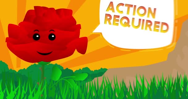 Red Flower Saying Action Required Speech Bubble Wildflower Cartoon Animation — Stock Video