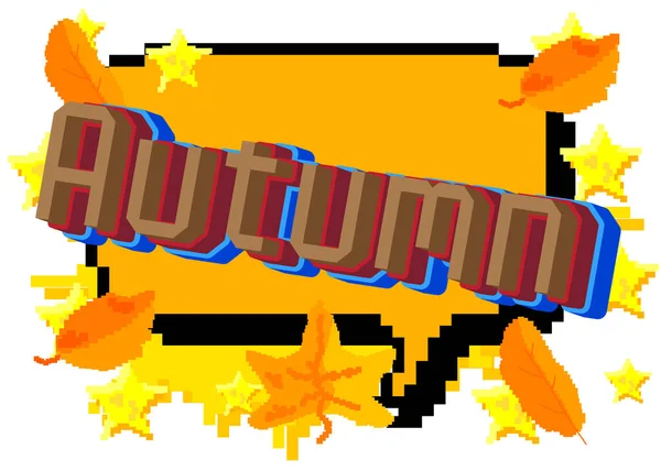 Autumn Pixelated Word Geometric Graphic Background Vector Cartoon Illustration — Stock Vector