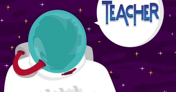 Astronaut Sagt Lehrer All Mit Sprechblase Abstrakte Zeichentrickfilme Videoauflösung Format — Stockvideo
