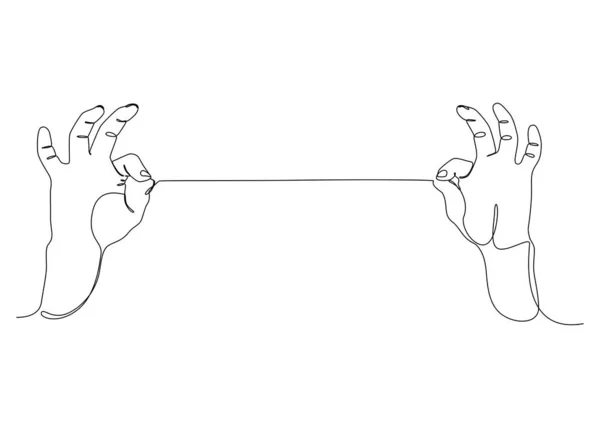 Jeden Ciągły Rysunek Linii Dwóch Rąk Trzymających Sznurek Koncepcja Wektora — Wektor stockowy