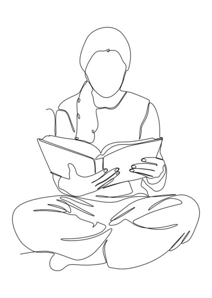 One continuous line drawing of girl reading a book. Thin Line Illustration vector concept. Contour Drawing Creative ideas.