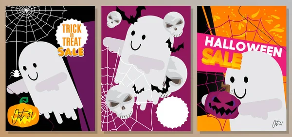Halloween Sprzedaż Plakaty Baner Szablon Zestaw Projektowania Promocja Oferta Świąteczna — Wektor stockowy