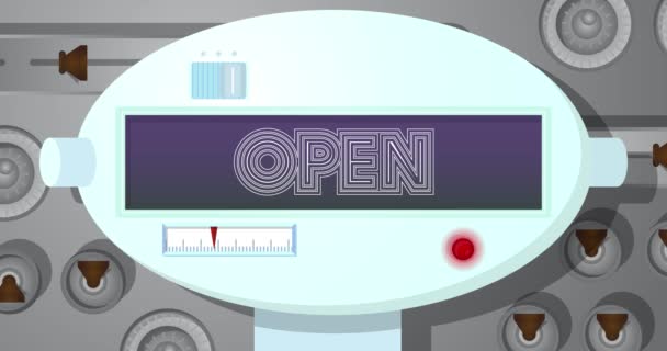 Robot Eye Pokazuje Otwarty Tekst Animowany Film Przyszłość Robotyka Animacja — Wideo stockowe