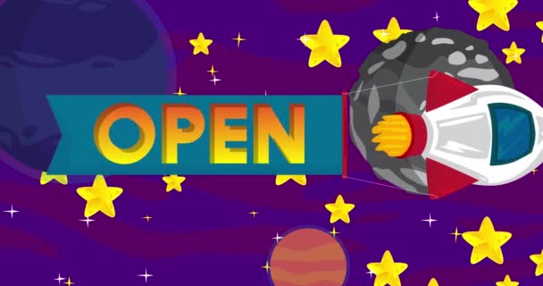 Rocket Open Banner Space Animasi Kartun — Stok Video
