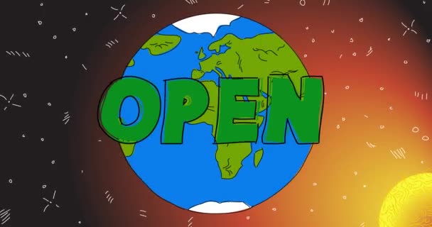 Planeta Země Otevřeným Textem Line Art Animation Cartoon Animovaný Prostor — Stock video