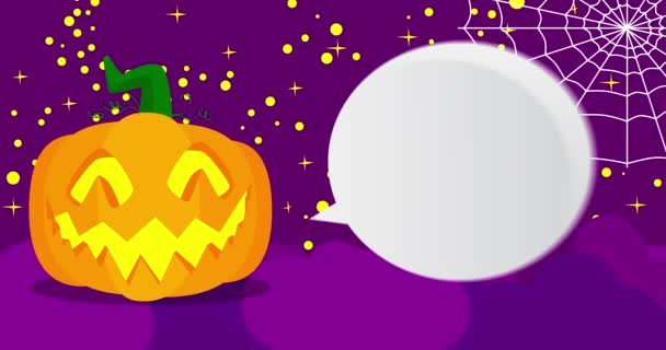 Animovaný Jack Lantern Řečovou Bublinou Purpurovém Nočním Pozadí Pavučinou Halloween — Stock video