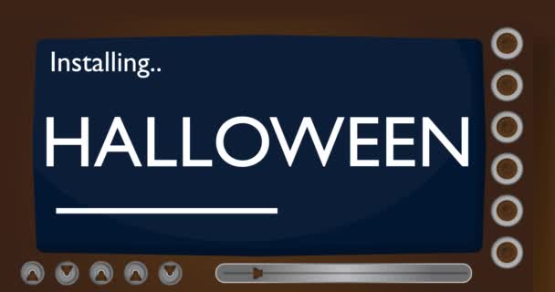 Computadora Dibujos Animados Con Palabra Halloween Mensaje Vídeo Una Pantalla — Vídeos de Stock