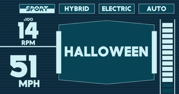 Futuristické Auto Přístrojová Deska Halloween Text Animace Digitálního Grafického Rozhraní — Stock video