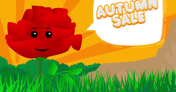 Red Flower Sagen Autumn Sale Mit Sprechblase Wildblumen Zeichentrickfilm — Stockvideo