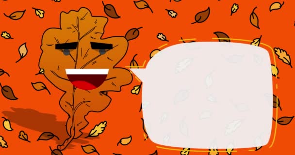 Cartoon Autumn Leaf Personaggio Con Bolla Discorso Bianco — Video Stock