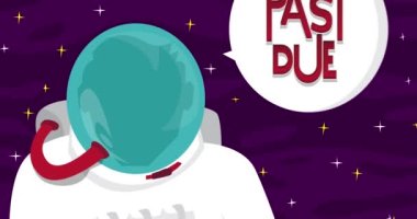 Astronot, uzayda konuşma baloncuğuyla geçmiş zaman diyor. Soyut çizgi film animasyonu. 4k HD Biçimli Çözünürlük videosu.